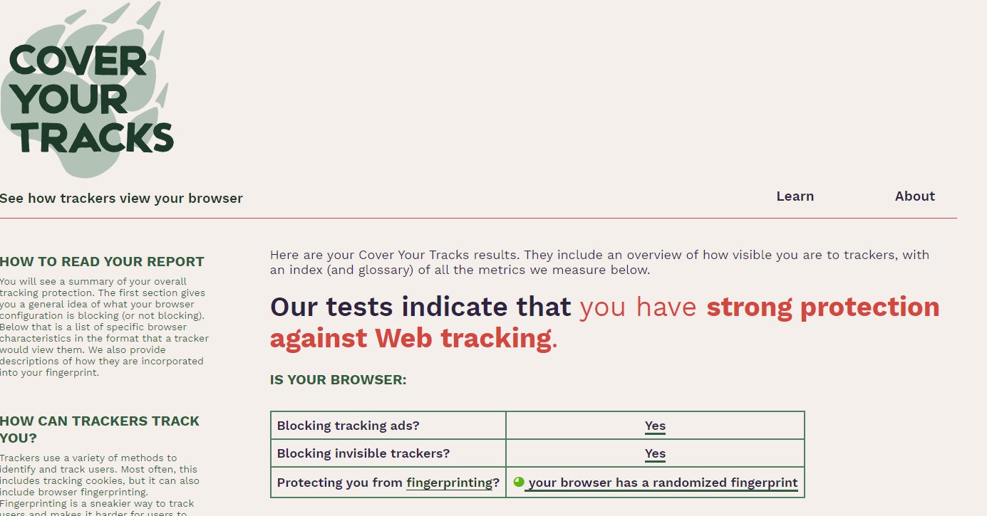 Cover Your Tracks Browser Tester