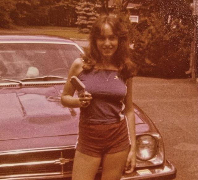 Jogging shorts spaghetti straps an ice cream and a Chevy 1970s