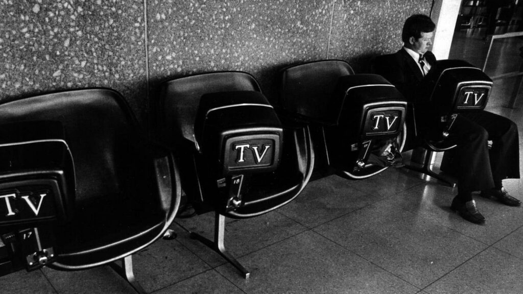 tv chair at the airport 1970s